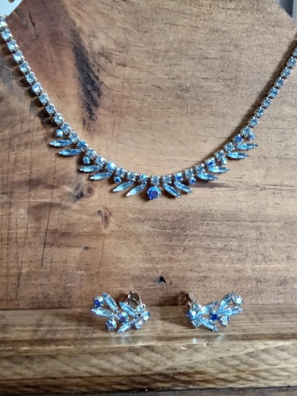 Unsigned Sherman Necklace And Earring Set Blue Aurora Borealis